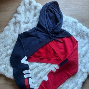 Vintage Fila Navy and Red Ultra Cropped Hoodie